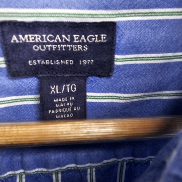 American Eagle Dress Shirt XL Blue/Green/White Striped Long Sleeve Button Up - Picture 11 of 14